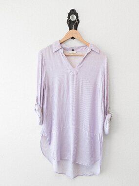 Cupio Womens Medium Purple Stripe Blouse Hi Low Tunic 100% Viscose Lightweight